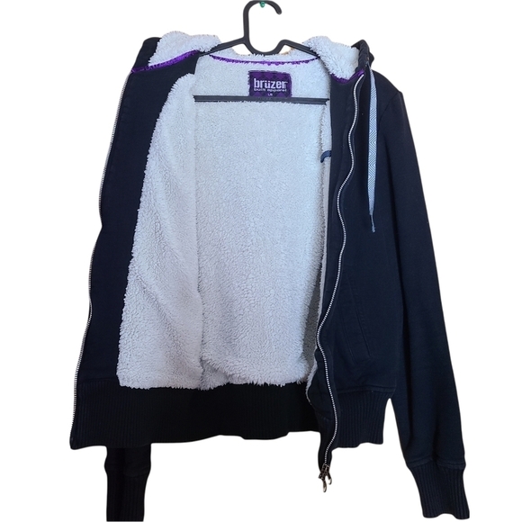 Bruzer NAIT black white zip-up long-sleeved hooded sweater COZY with thumb holes - Picture 6 of 11